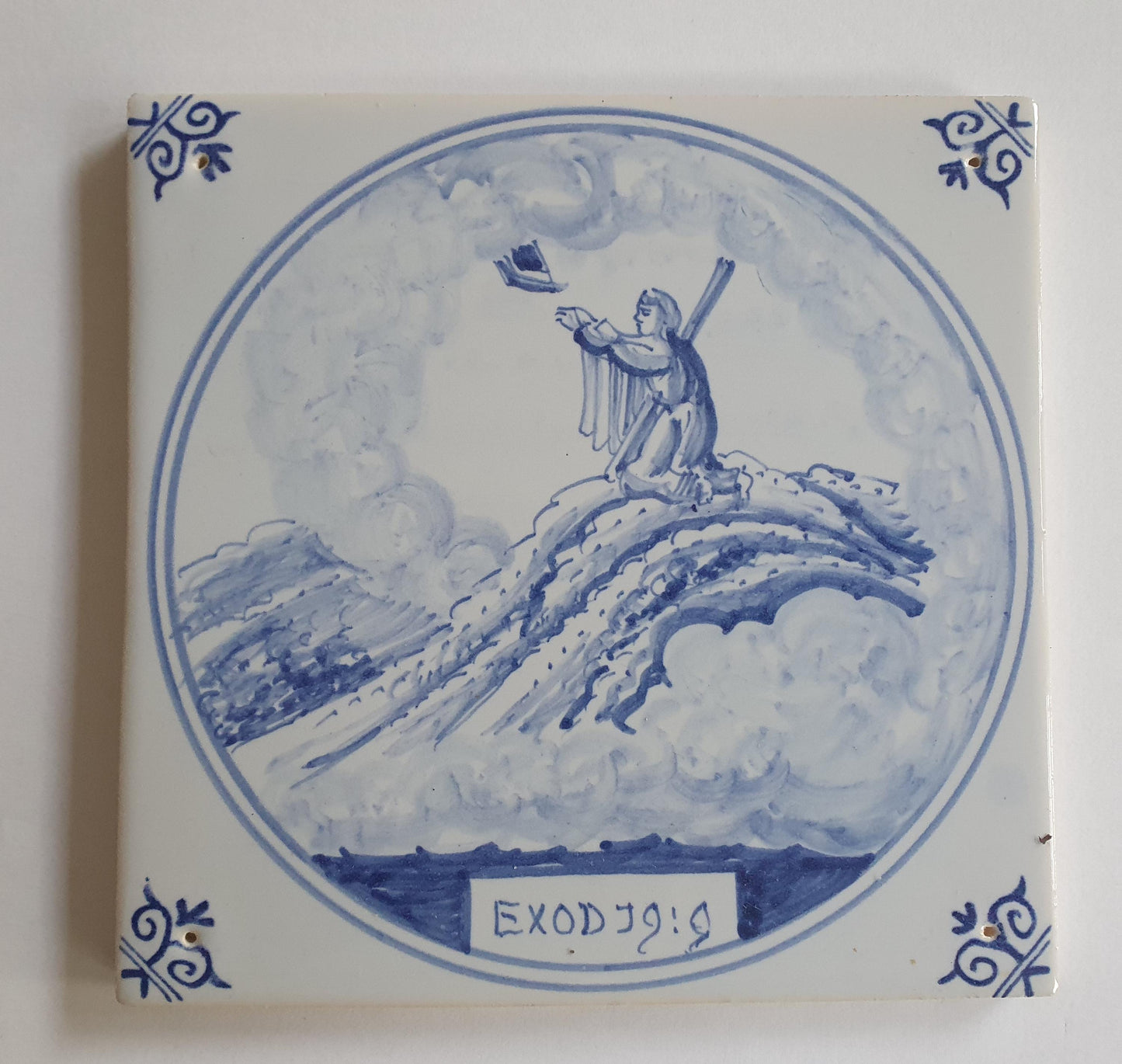 Antique Delft Blue Tile, Biblical Scene, Ossekophoek Motif