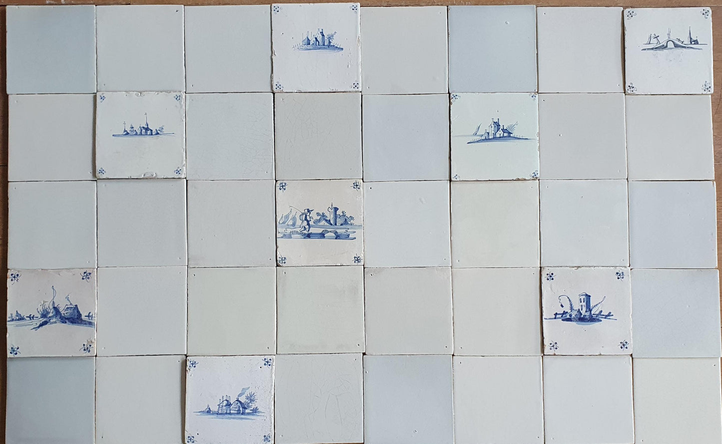 40 Delft Tiles, 17th Century Style, Handmade Dutch Witjes, 13x13 cm