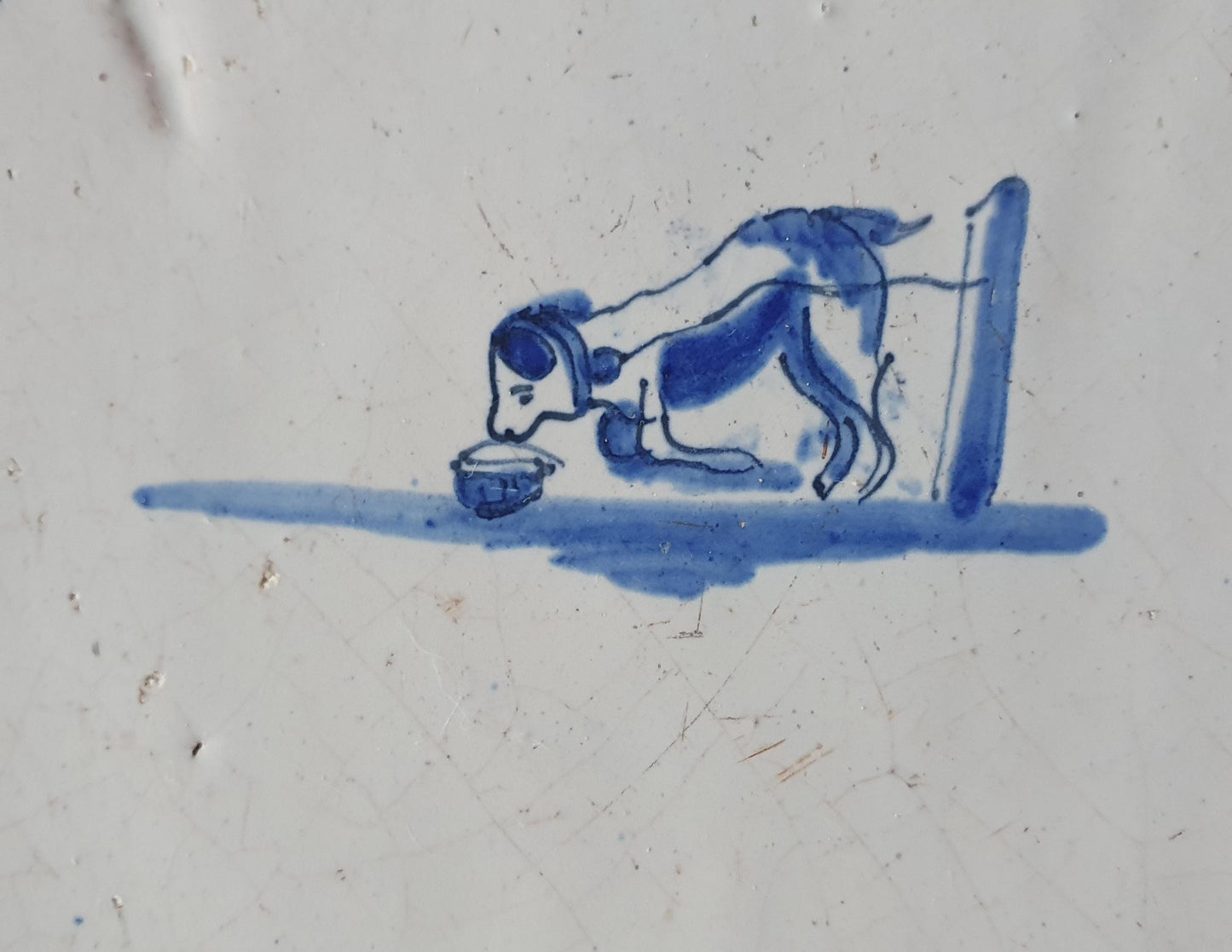 Antique Delft Tile, 1780s Springer with Two-Colored Dog