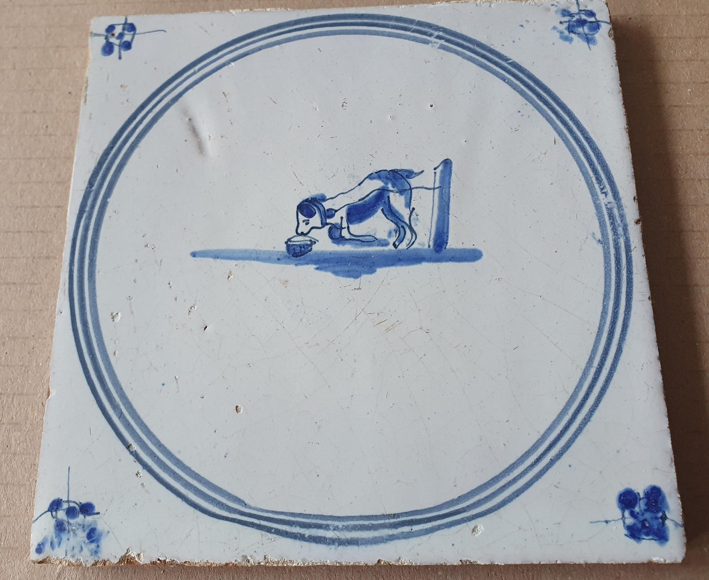 Antique Delft Tile, 1780s Springer with Two-Colored Dog