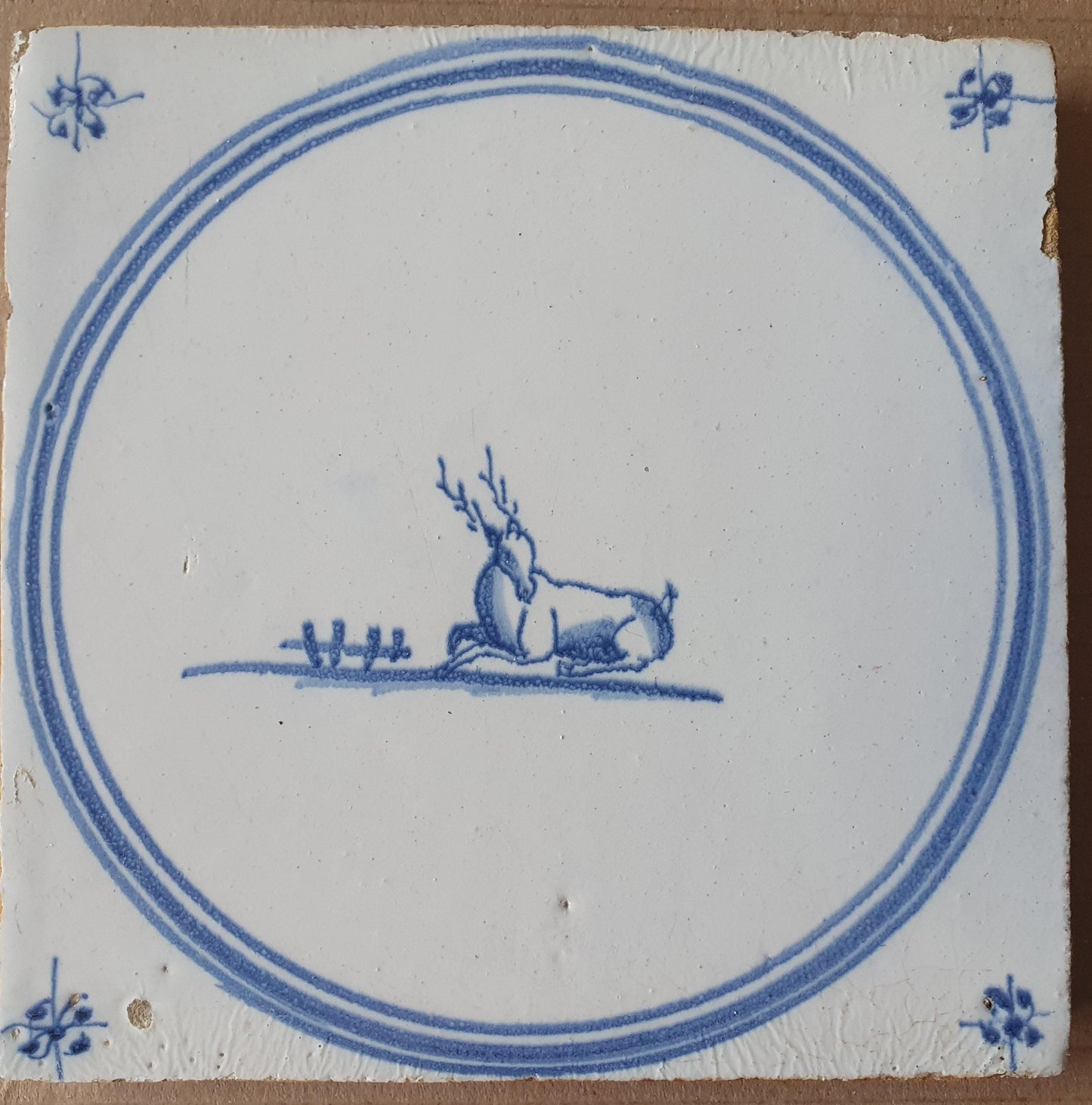 Antique Delft Tile: 1780s Springer with Reclining Deer