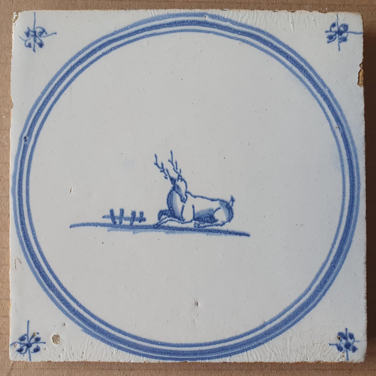 Antique Delft Tile: 1780s Springer with Reclining Deer