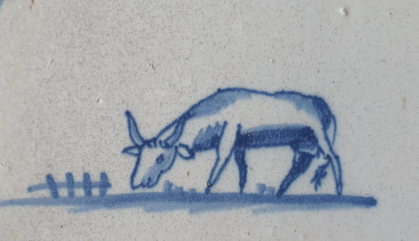 Antique Delft Tile, Springer Cow, 1780s Dutch Heritage