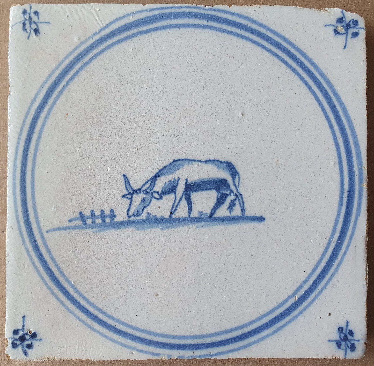 Antique Delft Tile, Springer Cow, 1780s Dutch Heritage