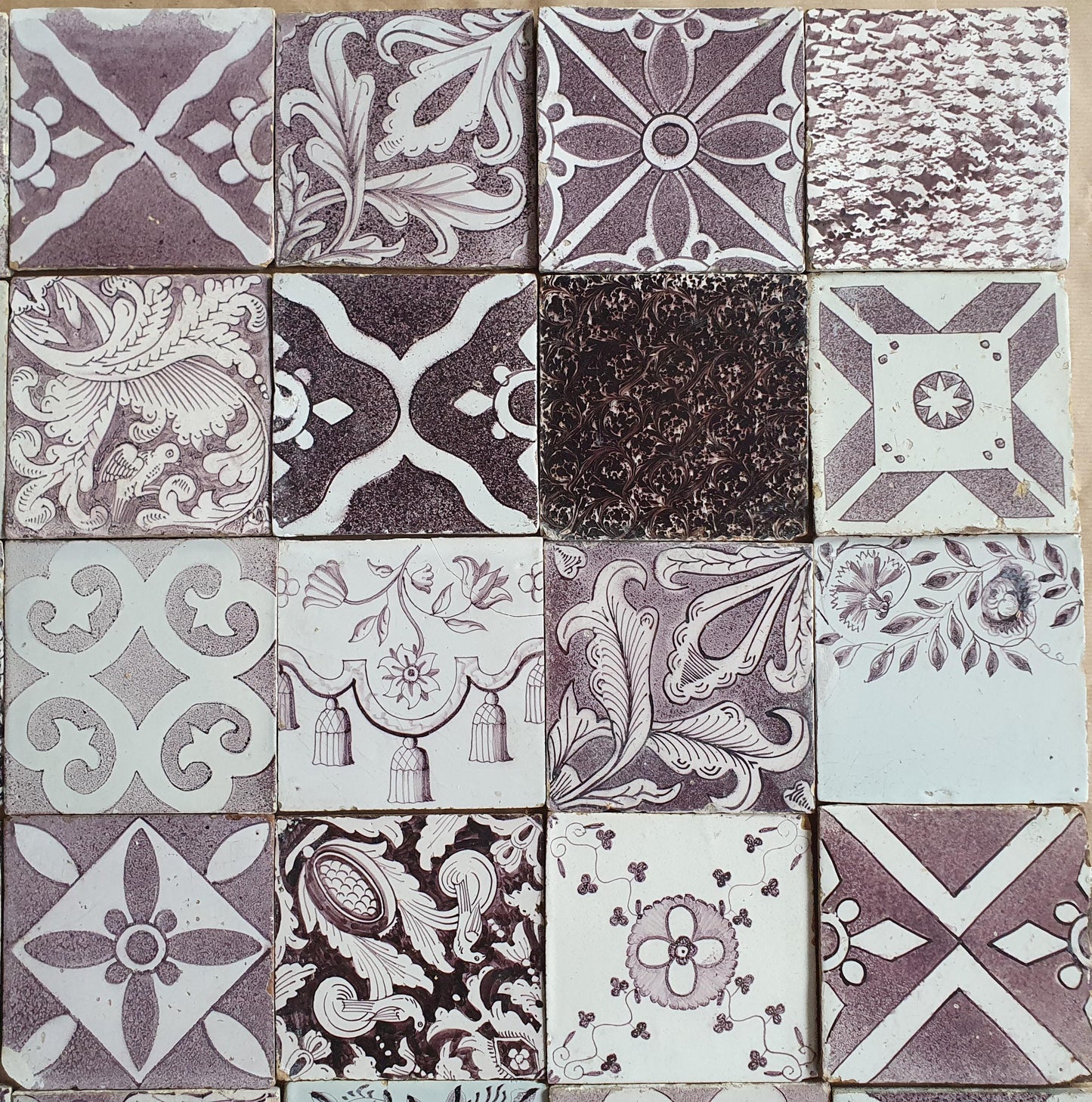 35 Antique Delft Tiles, 18th-19th Century Manganese Dutch Build-in