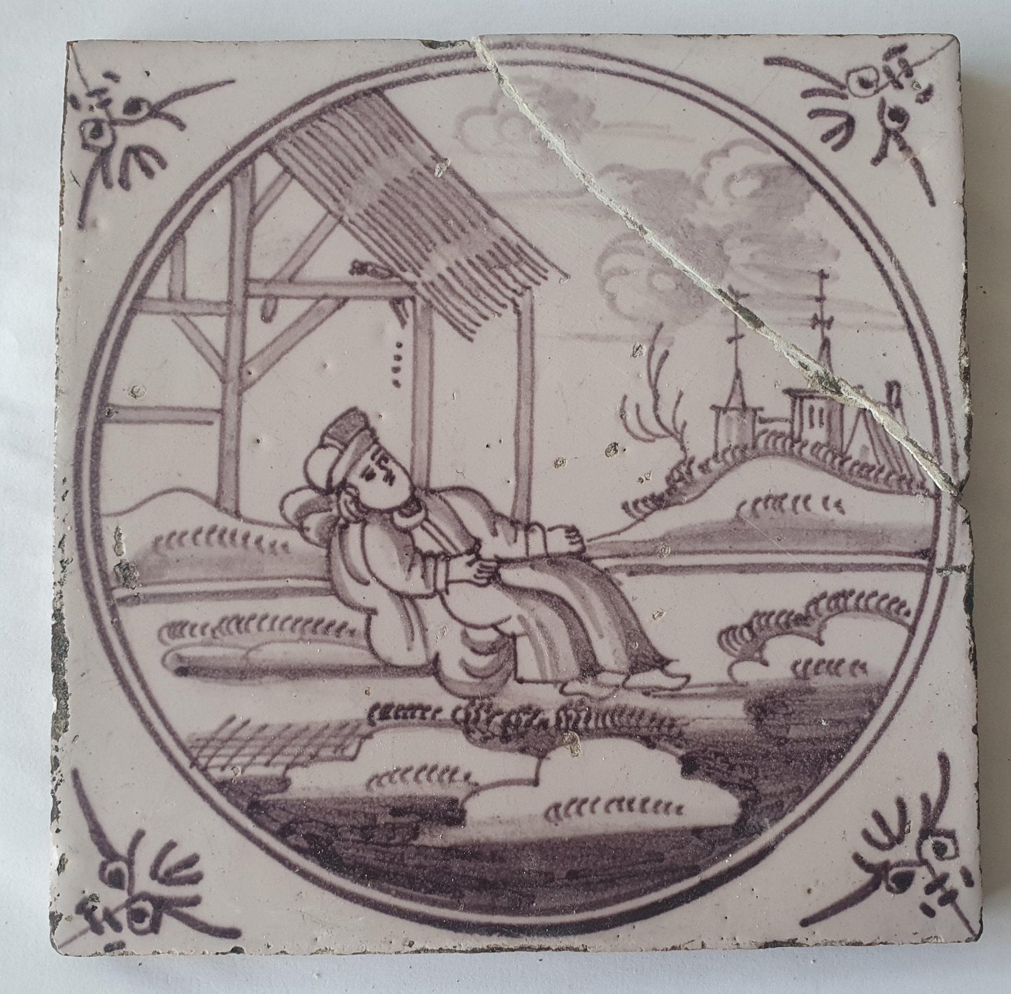 Antique Delft Tile, Biblical Scene, Dutch Mangane, c.1780