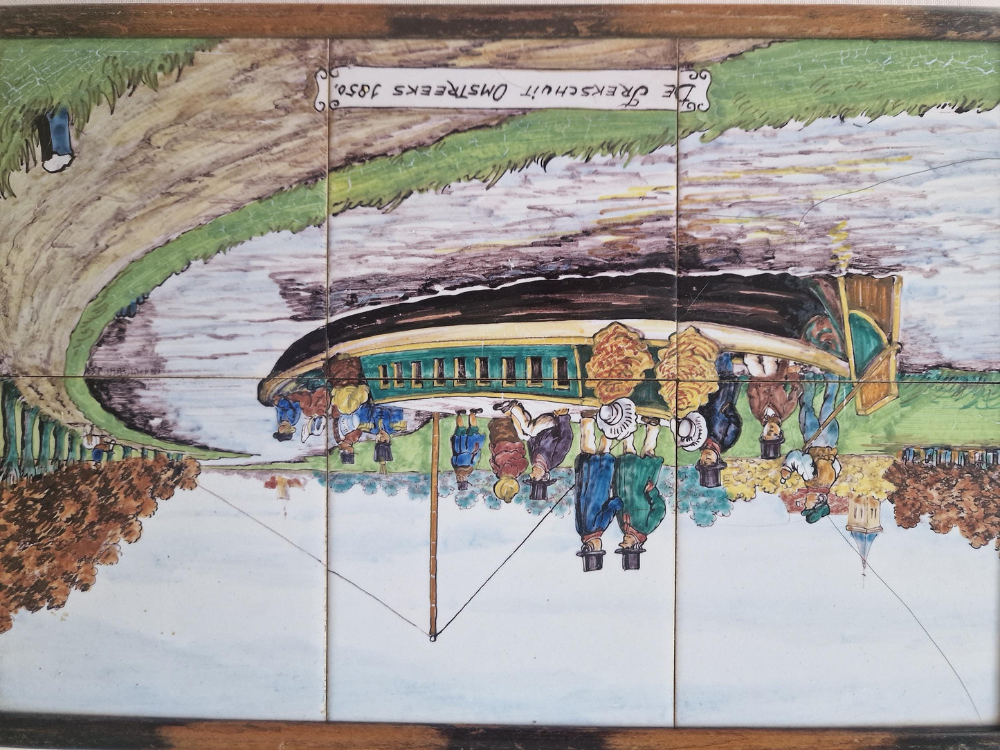 Vintage Dutch Tile Panel, Canal Boat Scene, Westraven Utrecht, Framed