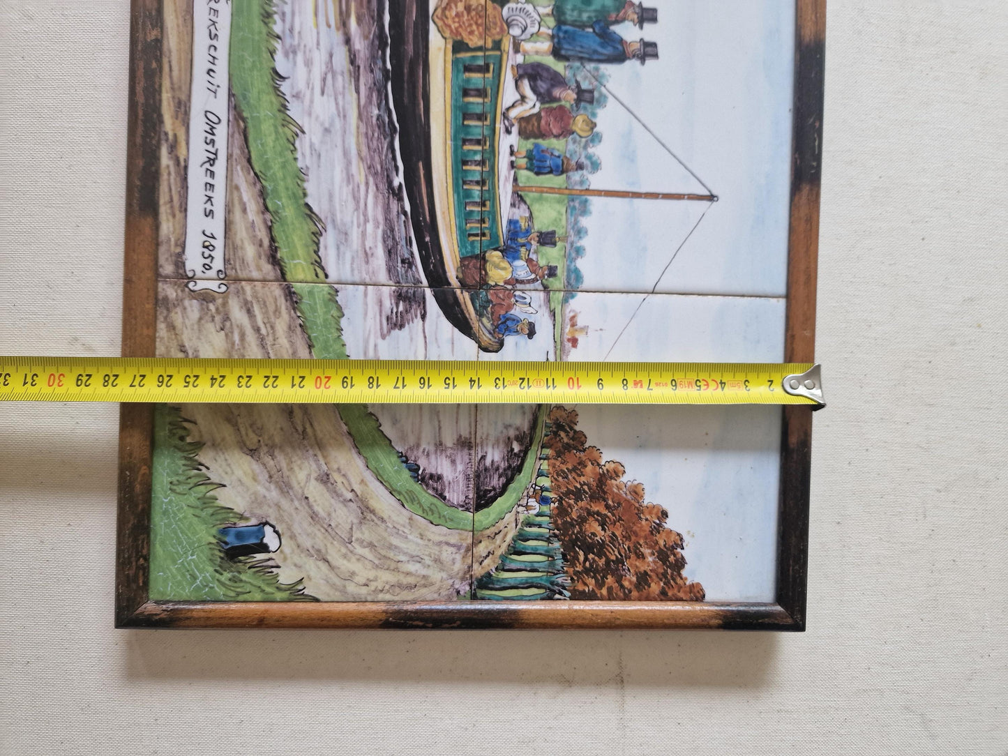 Vintage Dutch Tile Panel, Canal Boat Scene, Westraven Utrecht, Framed