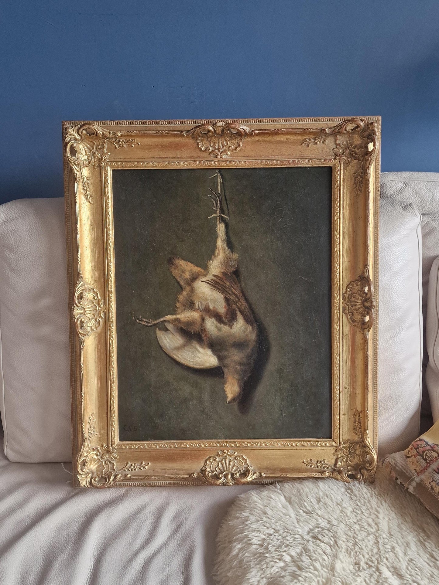 Dutch Game Still Life Painting, Framed Oil on Canvas, Baroque Gilt Frame
