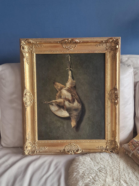 Dutch Game Still Life Painting, Framed Oil on Canvas, Baroque Gilt Frame