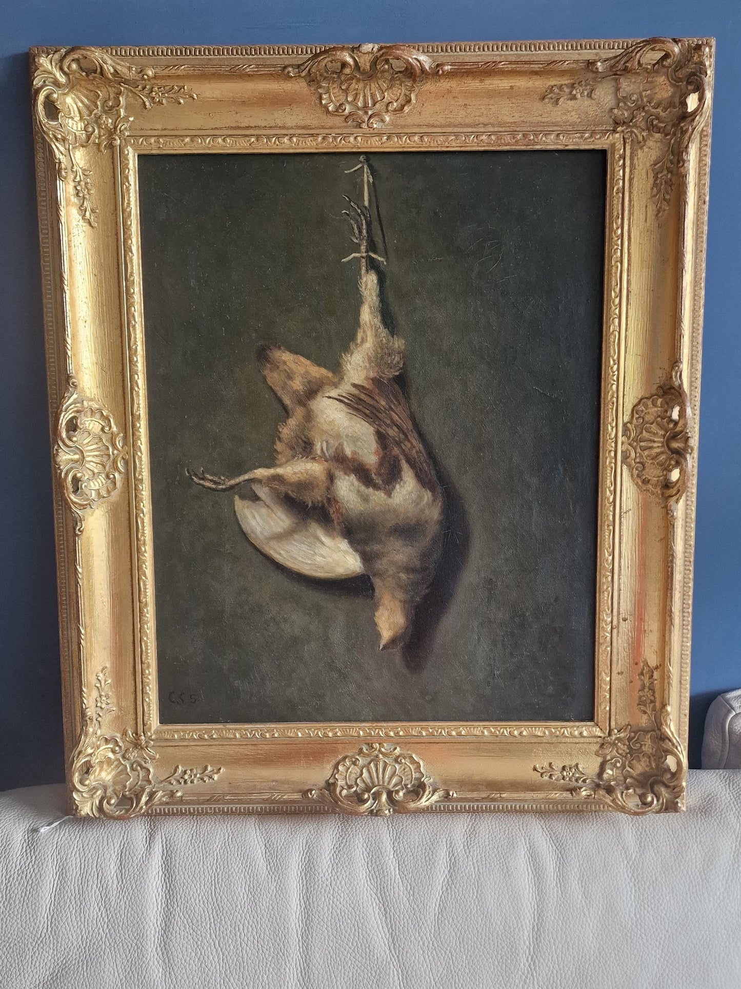 Dutch Game Still Life Painting, Framed Oil on Canvas, Baroque Gilt Frame
