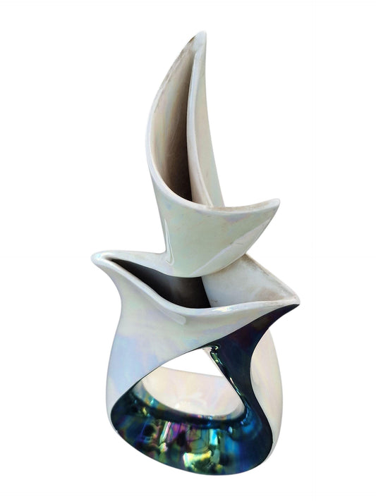 camillo lusso (1919-1990) Turin, Italy - ceramic centerpiece vase in white and lusterglaze, midcentury