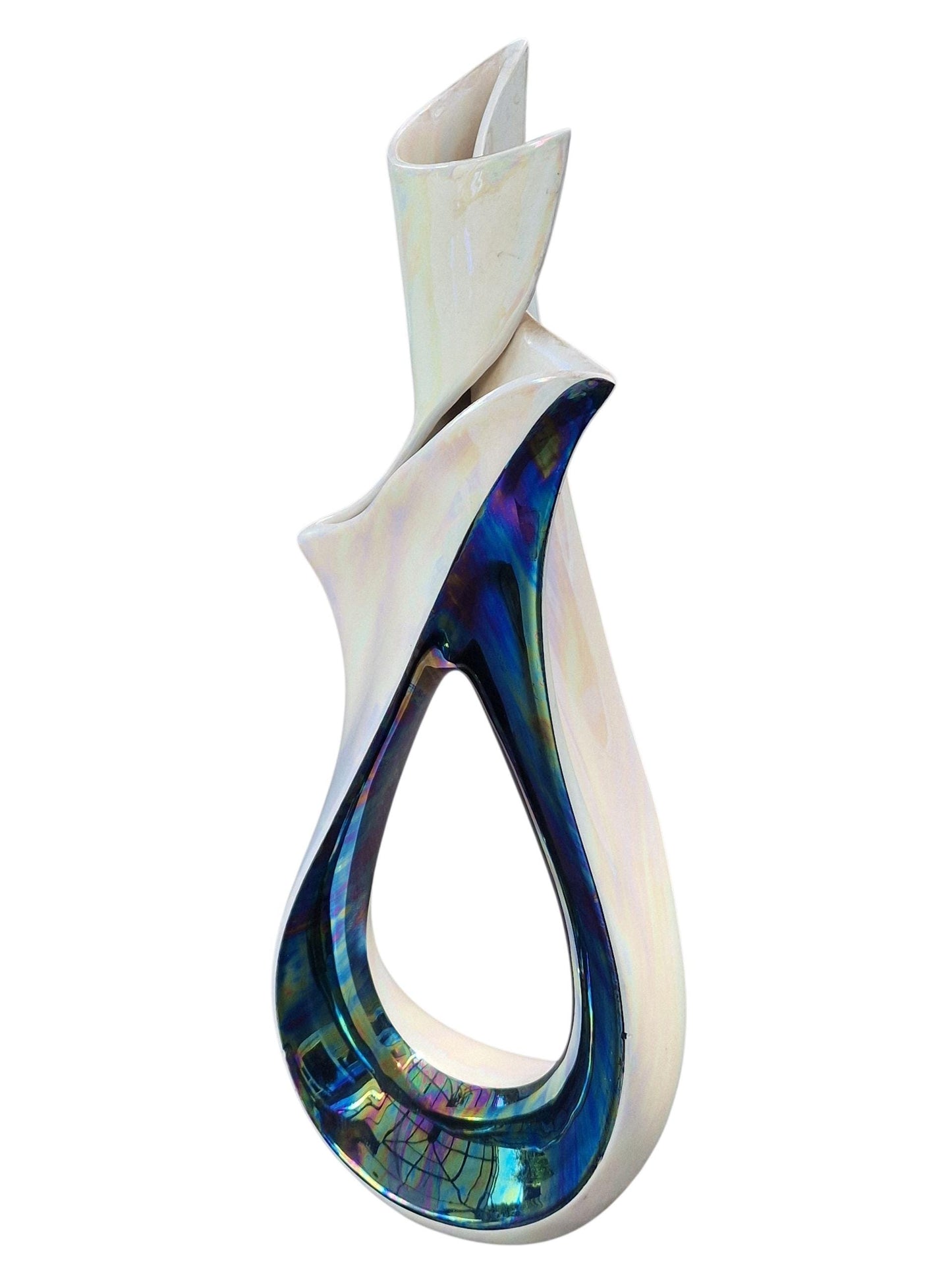 camillo lusso (1919-1990) Turin, Italy - ceramic centerpiece vase in white and lusterglaze, midcentury