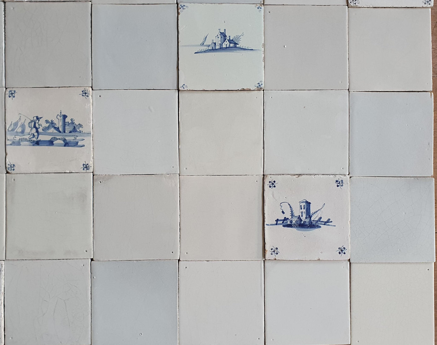 40 Delft Tiles, 17th Century Style, Handmade Dutch Witjes, 13x13 cm