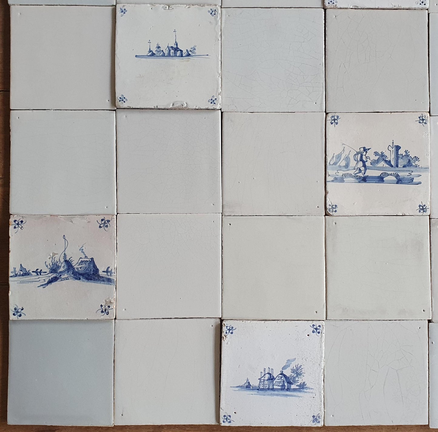 40 Delft Tiles, 17th Century Style, Handmade Dutch Witjes, 13x13 cm