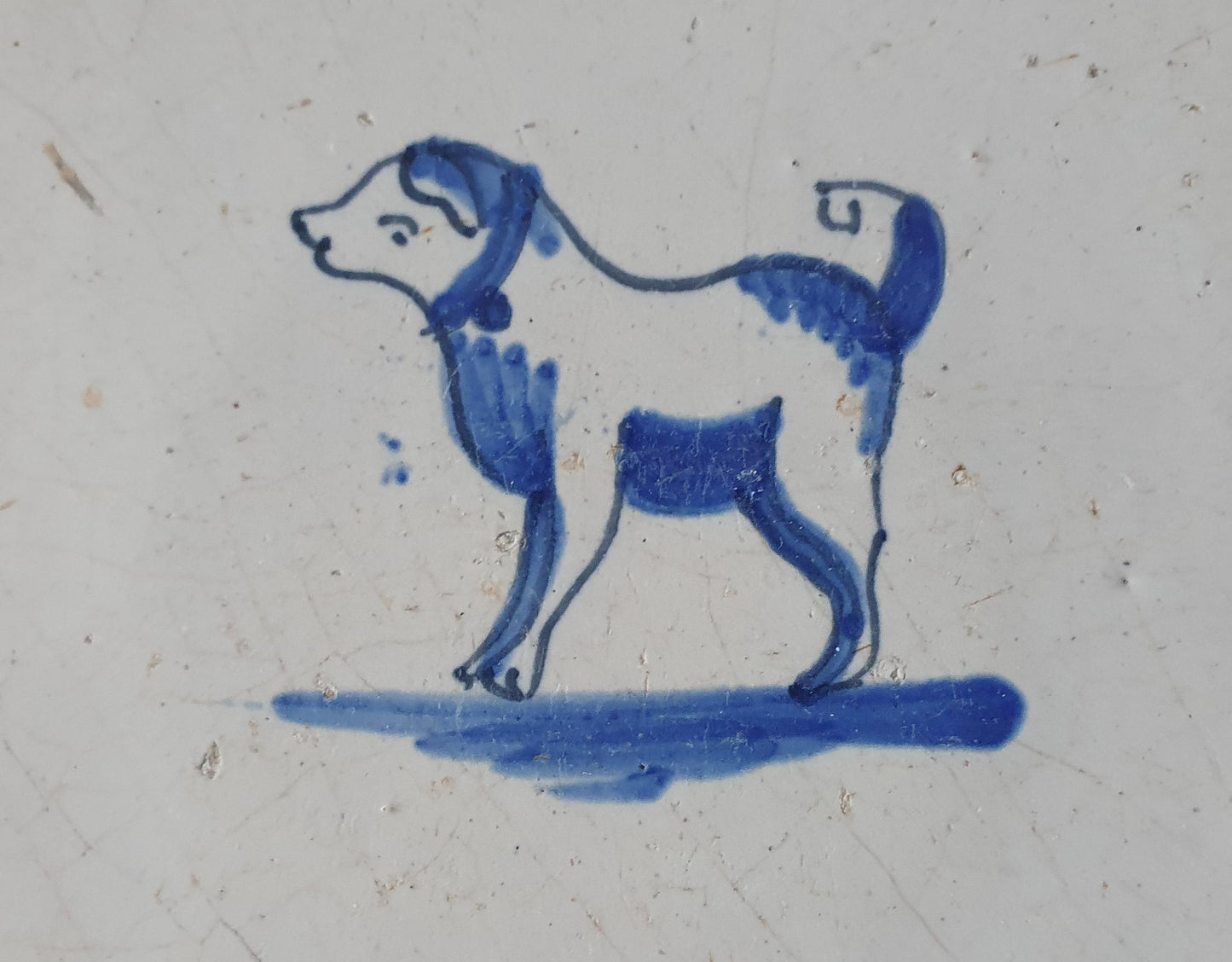 Antique Delft Tile, c.1780, Two-Colored Dog Springer