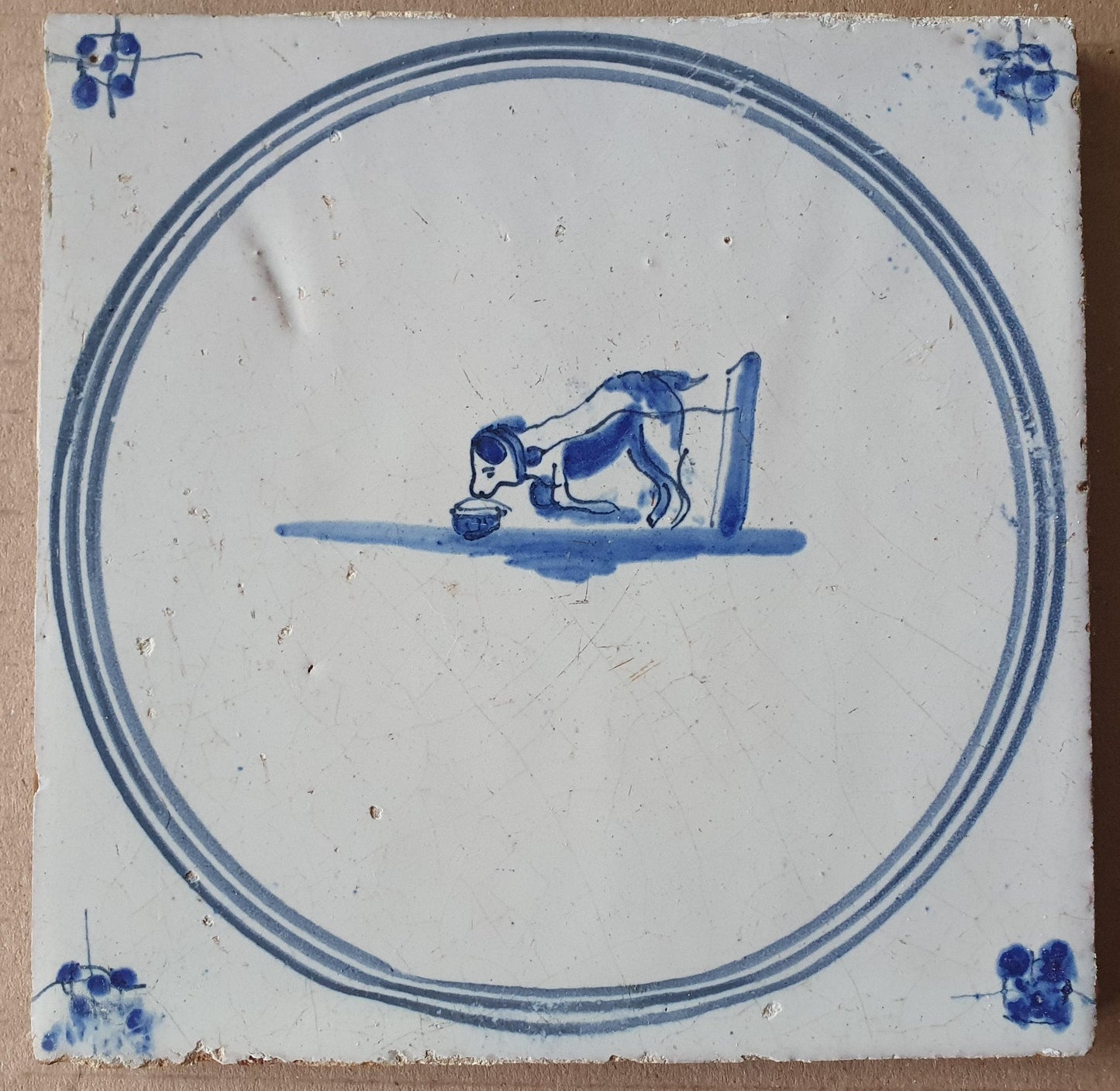 Antique Delft Tile, 1780s Springer with Two-Colored Dog