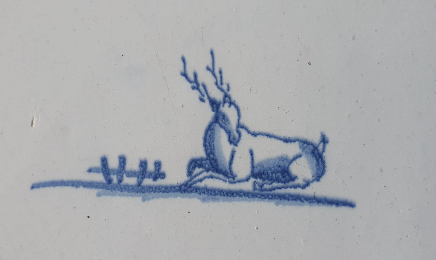Antique Delft Tile: 1780s Springer with Reclining Deer
