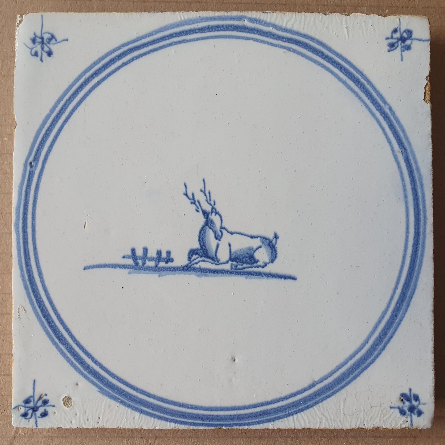 Antique Delft Tile: 1780s Springer with Reclining Deer