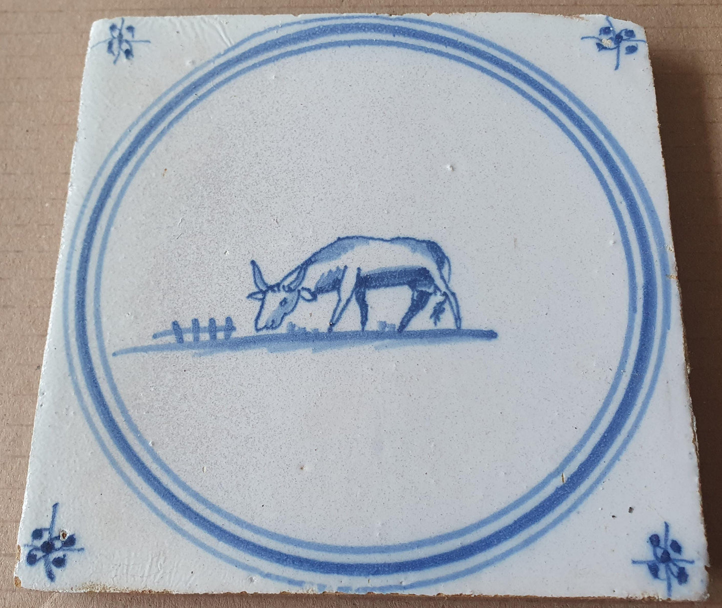 Antique Delft Tile, Springer Cow, 1780s Dutch Heritage