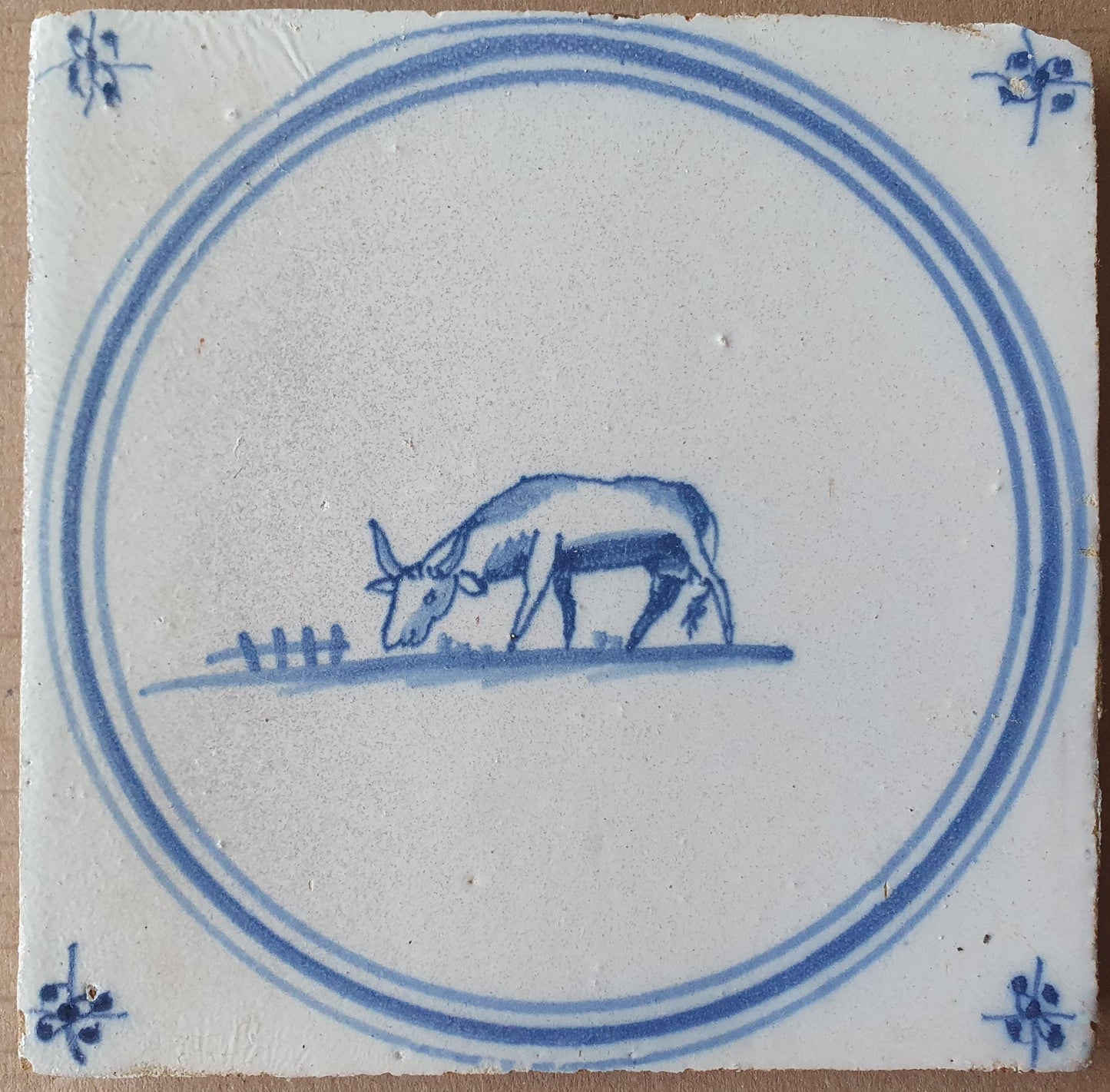 Antique Delft Tile, Springer Cow, 1780s Dutch Heritage