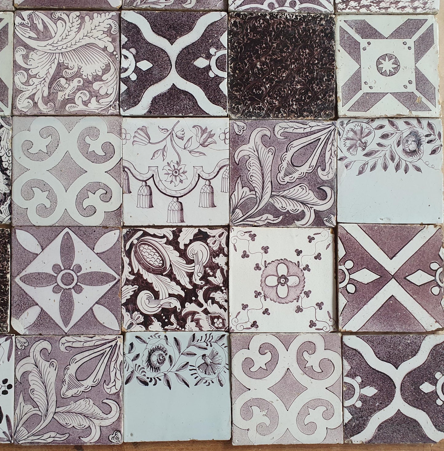 35 Antique Delft Tiles, 18th-19th Century Manganese Dutch Build-in