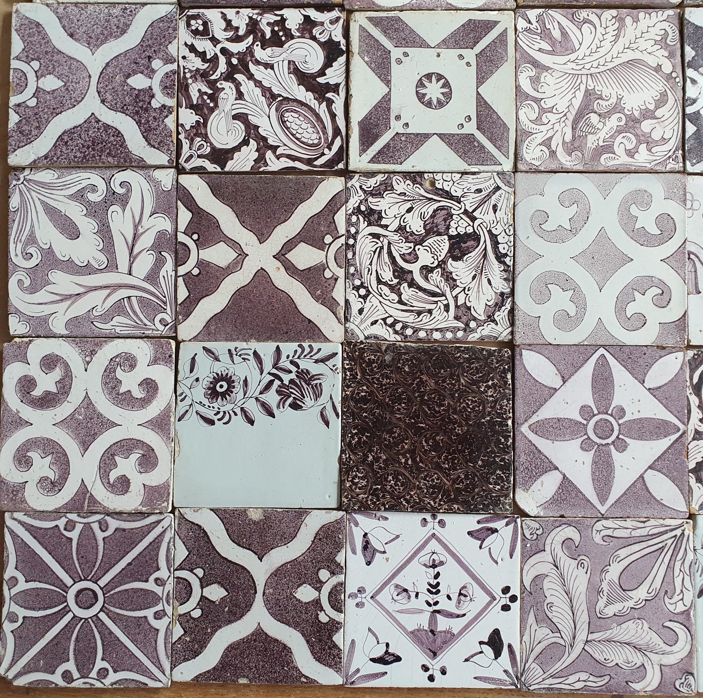 35 Antique Delft Tiles, 18th-19th Century Manganese Dutch Build-in