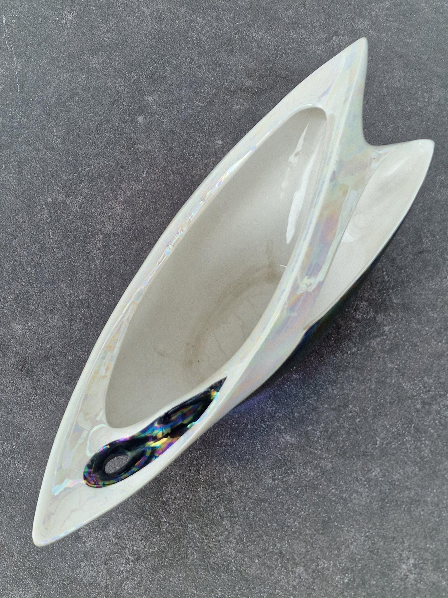 camillo lusso (1919-1990) Turin, Italy - ceramic centerpiece vase in white and lusterglaze, midcentury