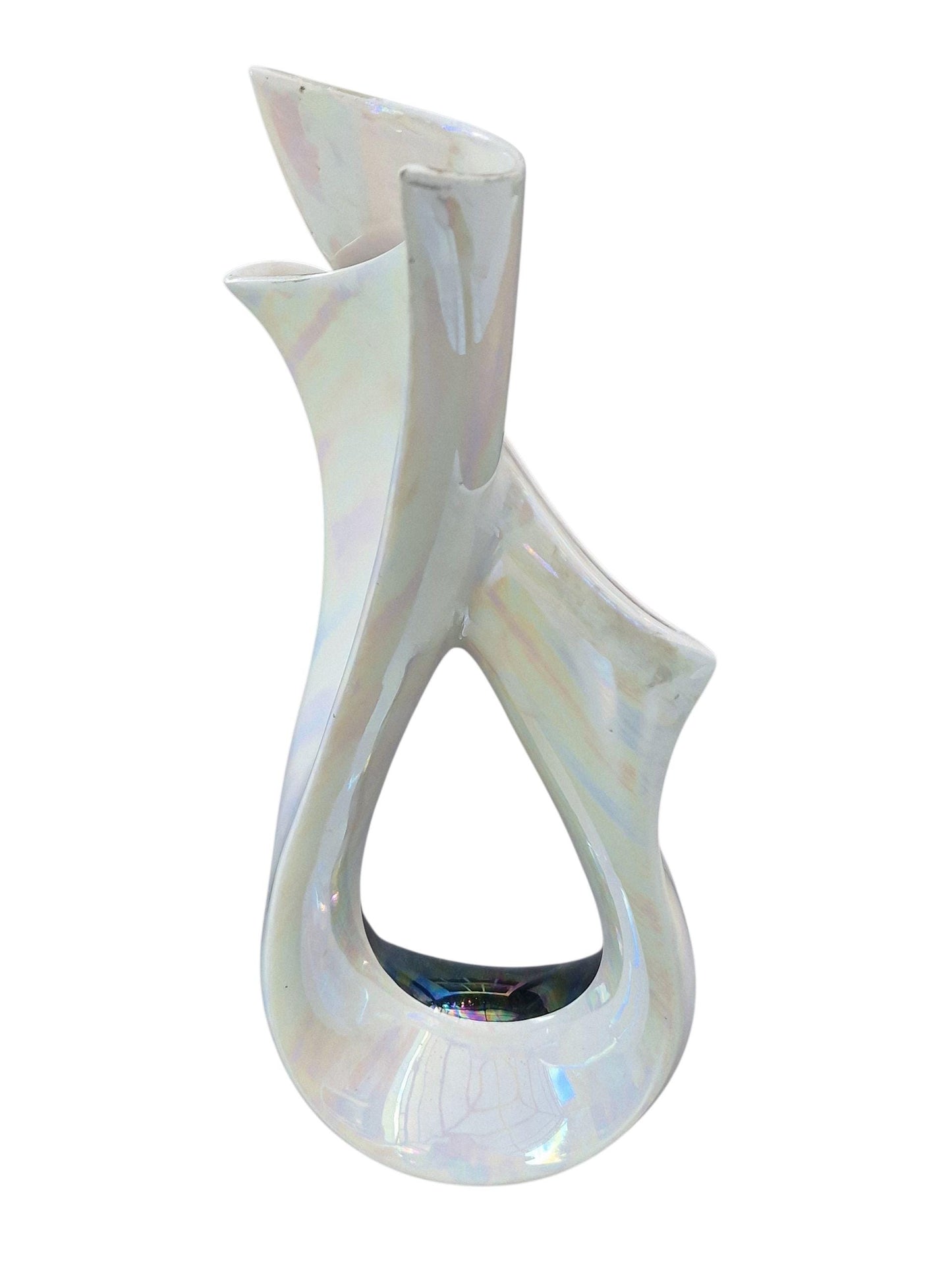 camillo lusso (1919-1990) Turin, Italy - ceramic centerpiece vase in white and lusterglaze, midcentury