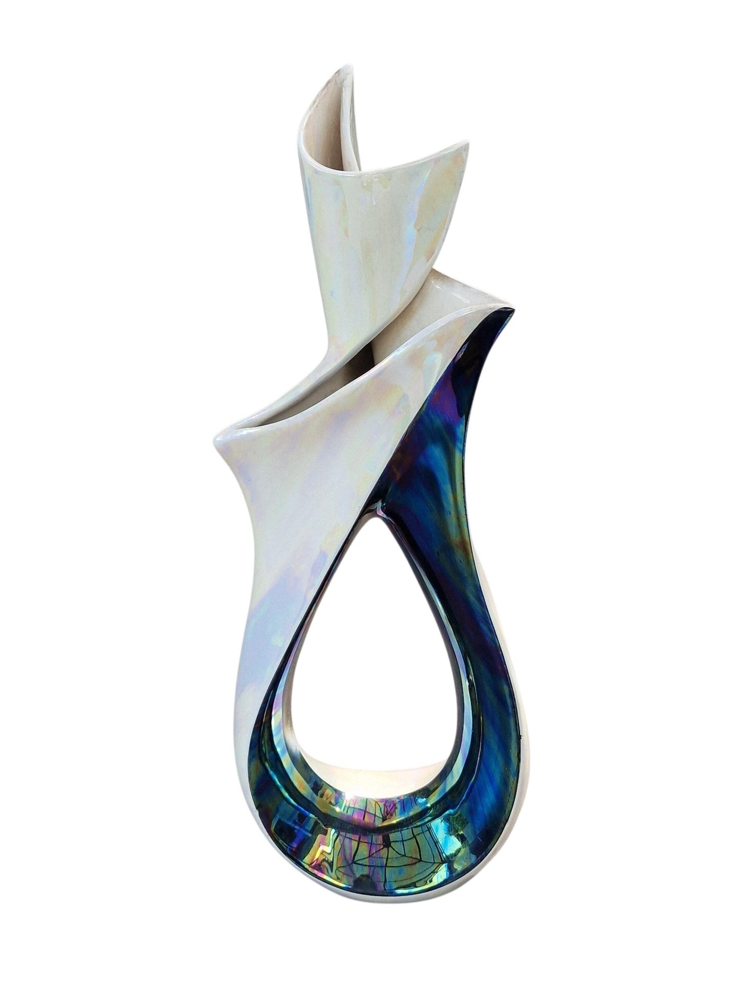 camillo lusso (1919-1990) Turin, Italy - ceramic centerpiece vase in white and lusterglaze, midcentury