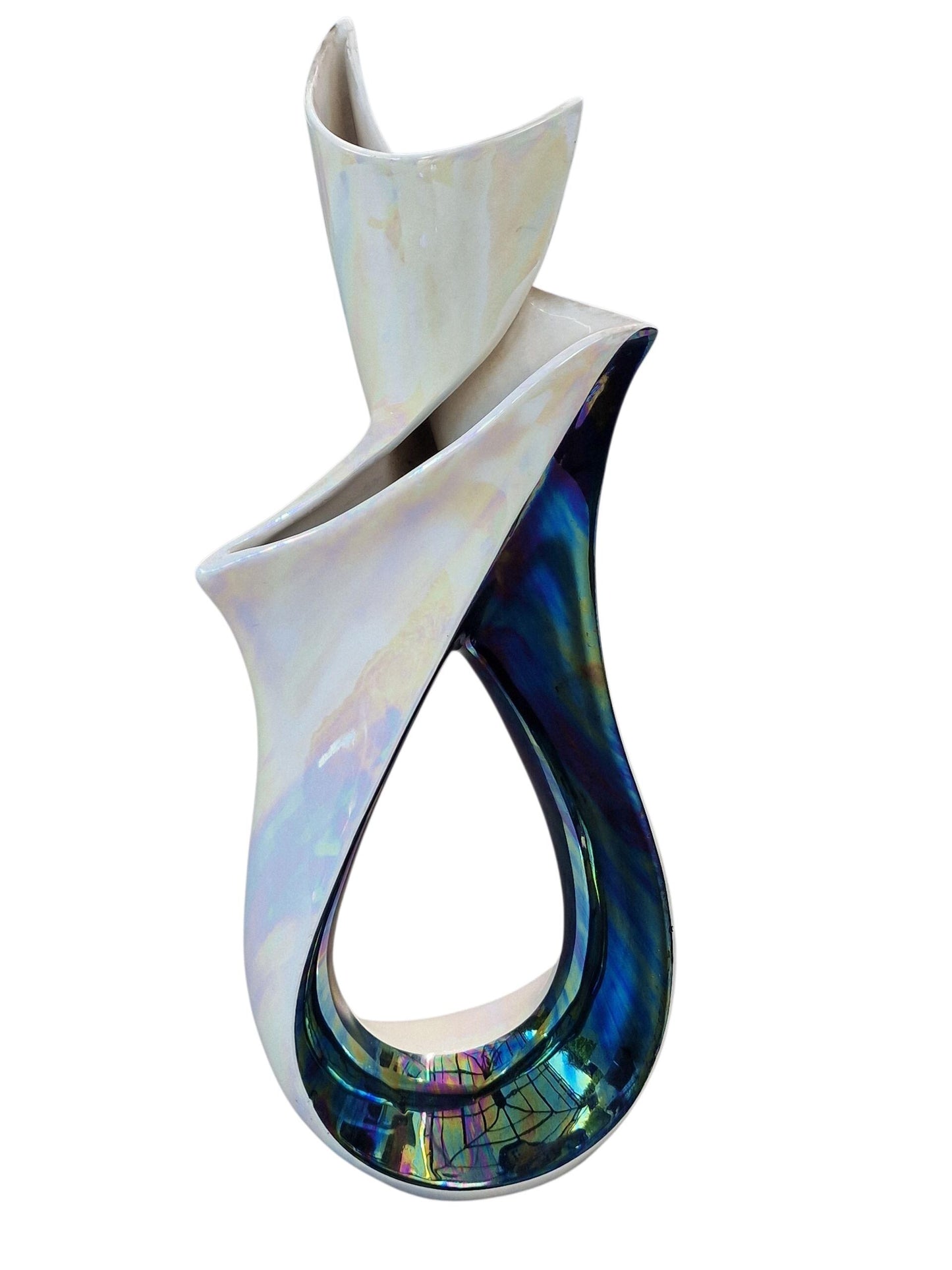 camillo lusso (1919-1990) Turin, Italy - ceramic centerpiece vase in white and lusterglaze, midcentury