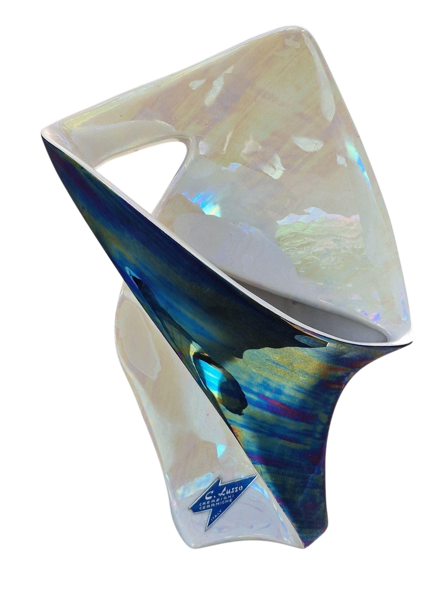 camillo lusso (1919-1990) Turin, Italy - ceramic centerpiece vase in white and lusterglaze, midcentury