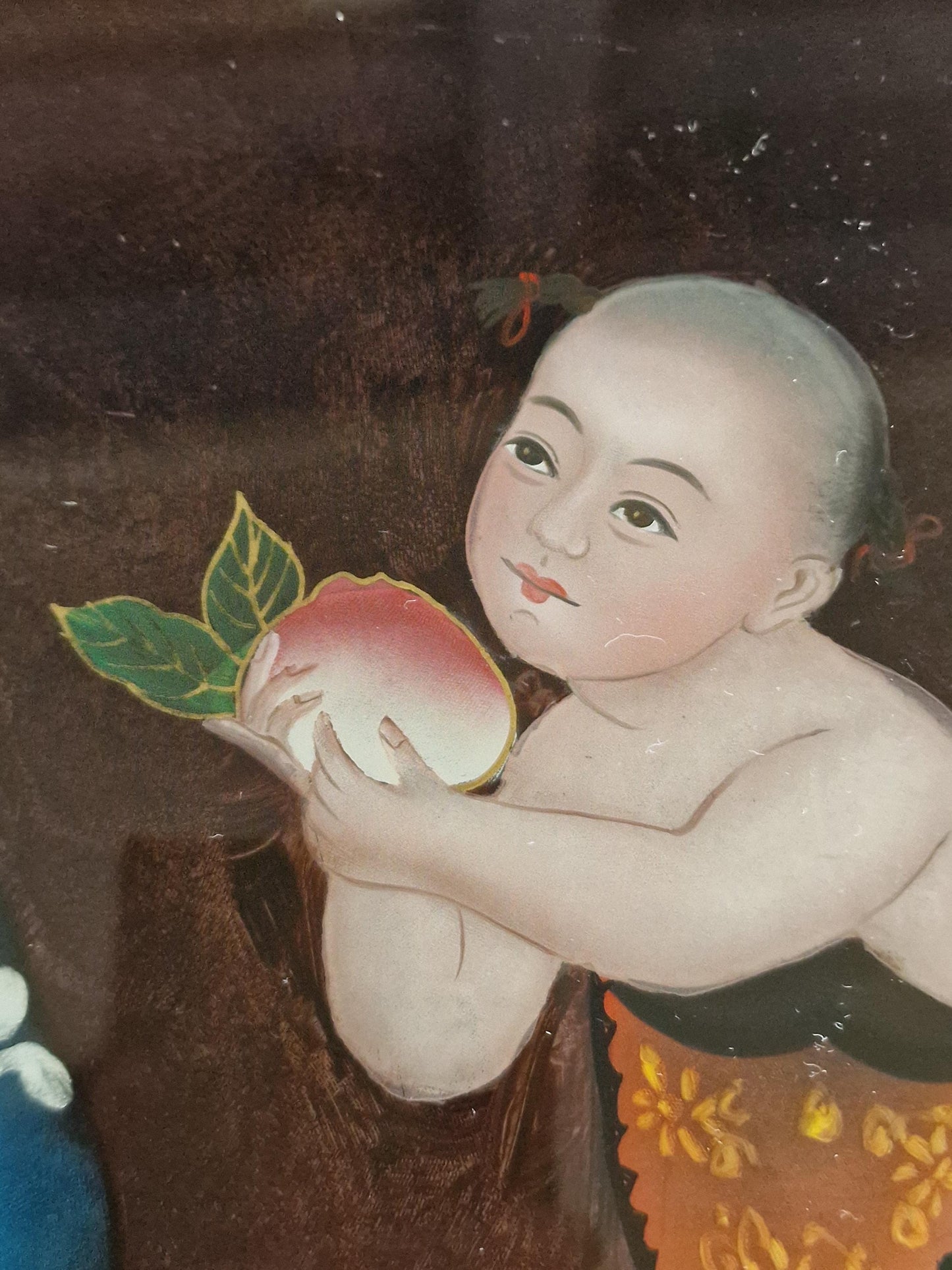 Chinese Republic Reverse Glass Painting, Lady and Child, Framed Art (60x40cm)