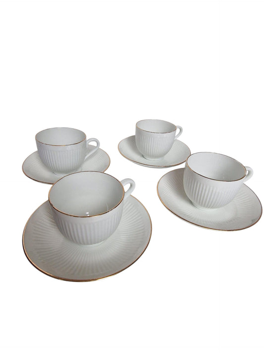 Vintage Rörstrand Sweden Coffee Cup Set – Mid-Century Porcelain, Gold Accent