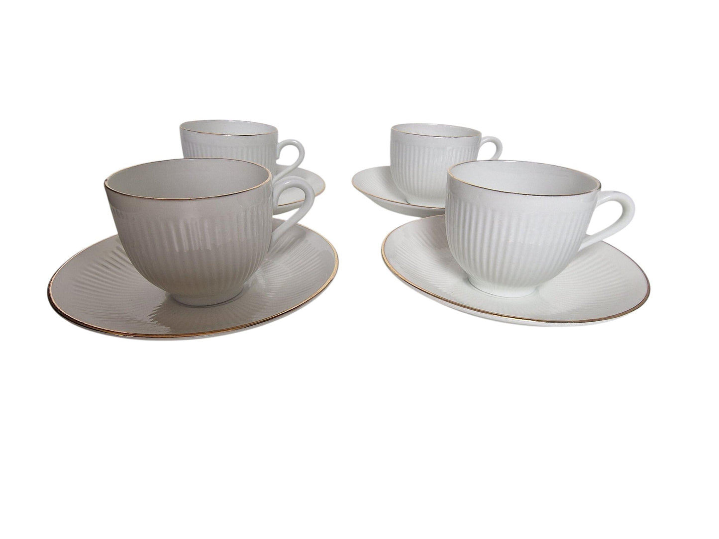 Vintage Rörstrand Sweden Coffee Cup Set – Mid-Century Porcelain, Gold Accent