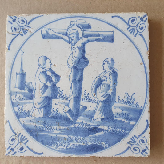 Antique Delft Tile, Biblical Scene, Dutch Blue Tile (1780)