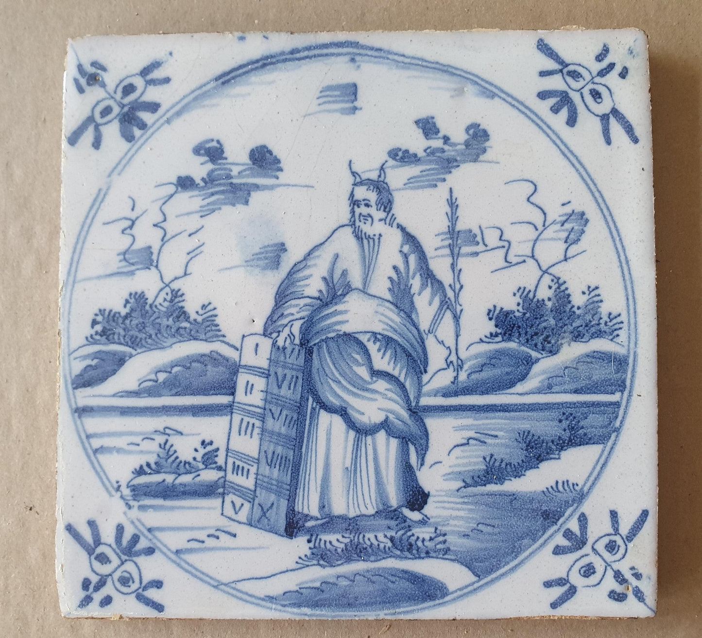 Antique Delft Tile, Biblical Scene, Dutch Blue Tile (1780)