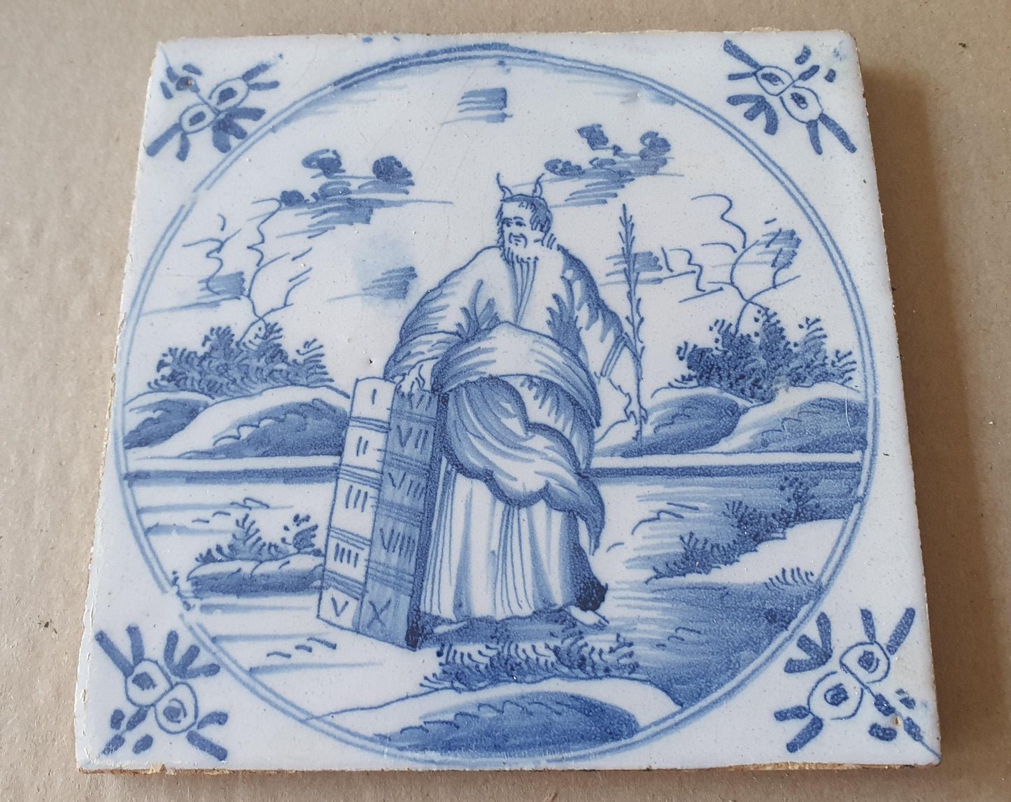 Antique Delft Tile, Biblical Scene, Dutch Blue Tile (1780)