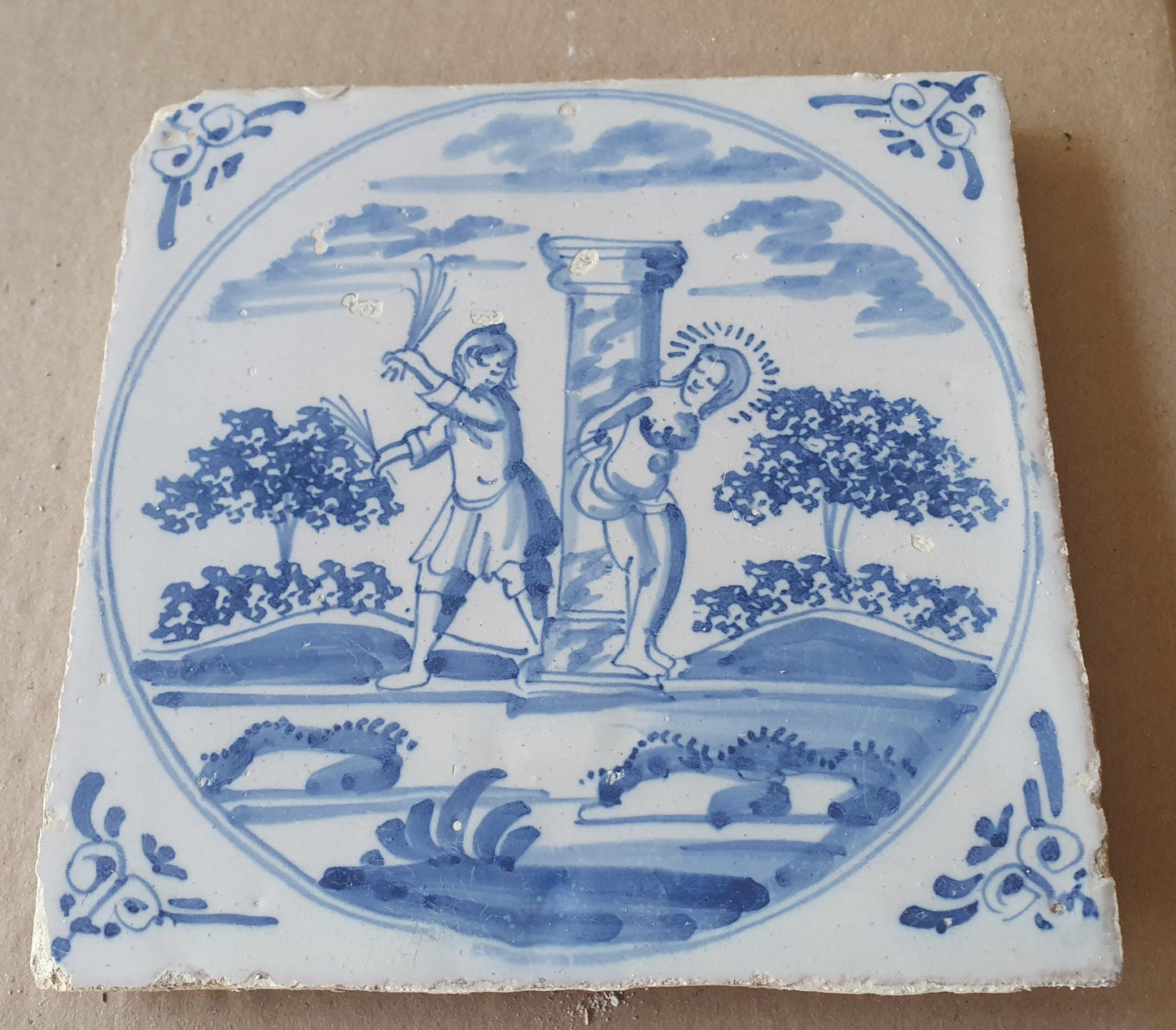 Antique Delft Tile, Biblical Scene, Dutch Blue Tile, c. 1780