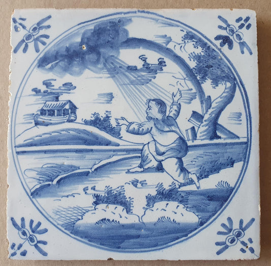 Antique Dutch Delft Tile, Biblical Scene, Blue Majolica, 1780