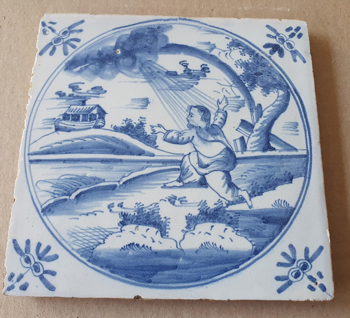 Antique Dutch Delft Tile, Biblical Scene, Blue Majolica, 1780