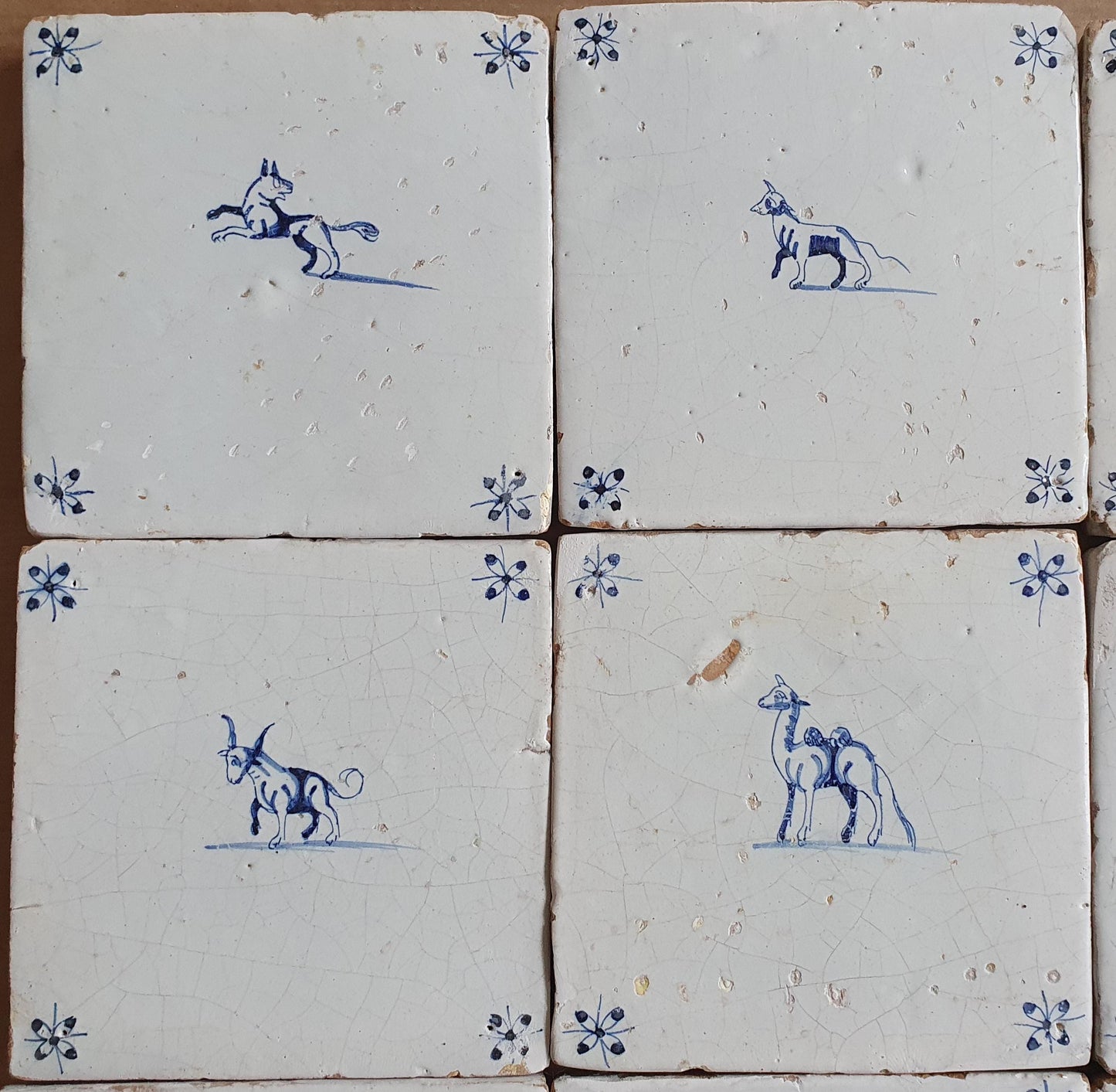 Antique Delft Tiles, 17th Century Dutch Animal Motifs, Set of 12