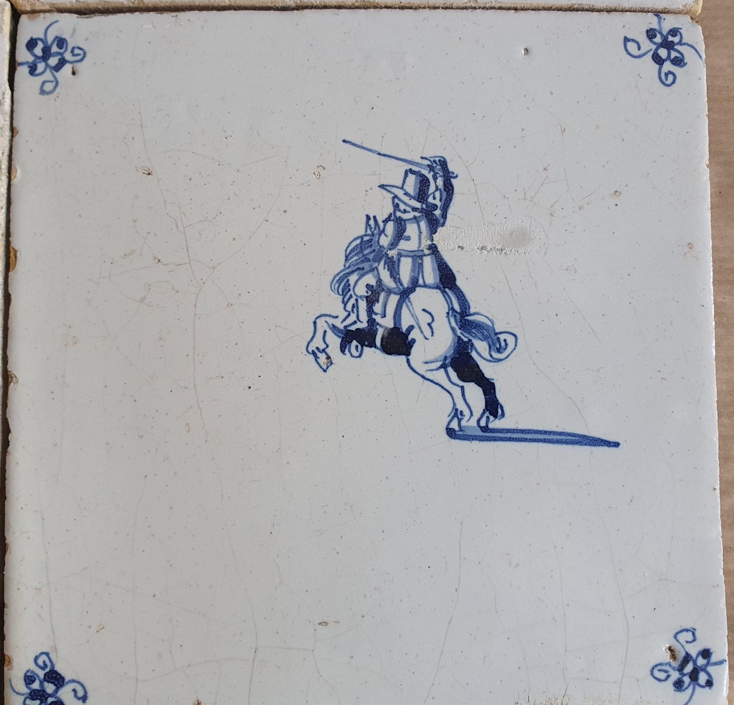 Antique Dutch Delft Tiles, 17th Century Horsemen Design, Set of 6