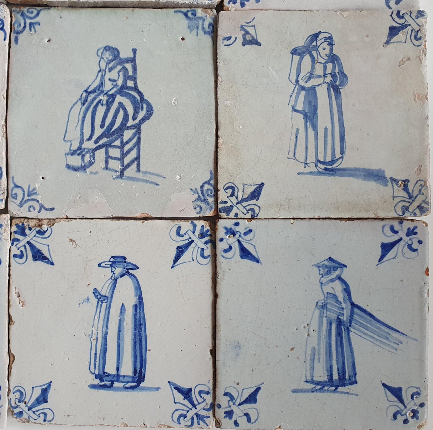 Antique Delft Tiles, 17th Century Dutch Wall Decor, Set of 12