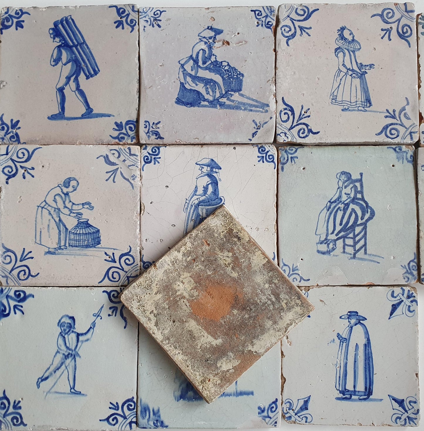 Antique Delft Tiles, 17th Century Dutch Wall Decor, Set of 12