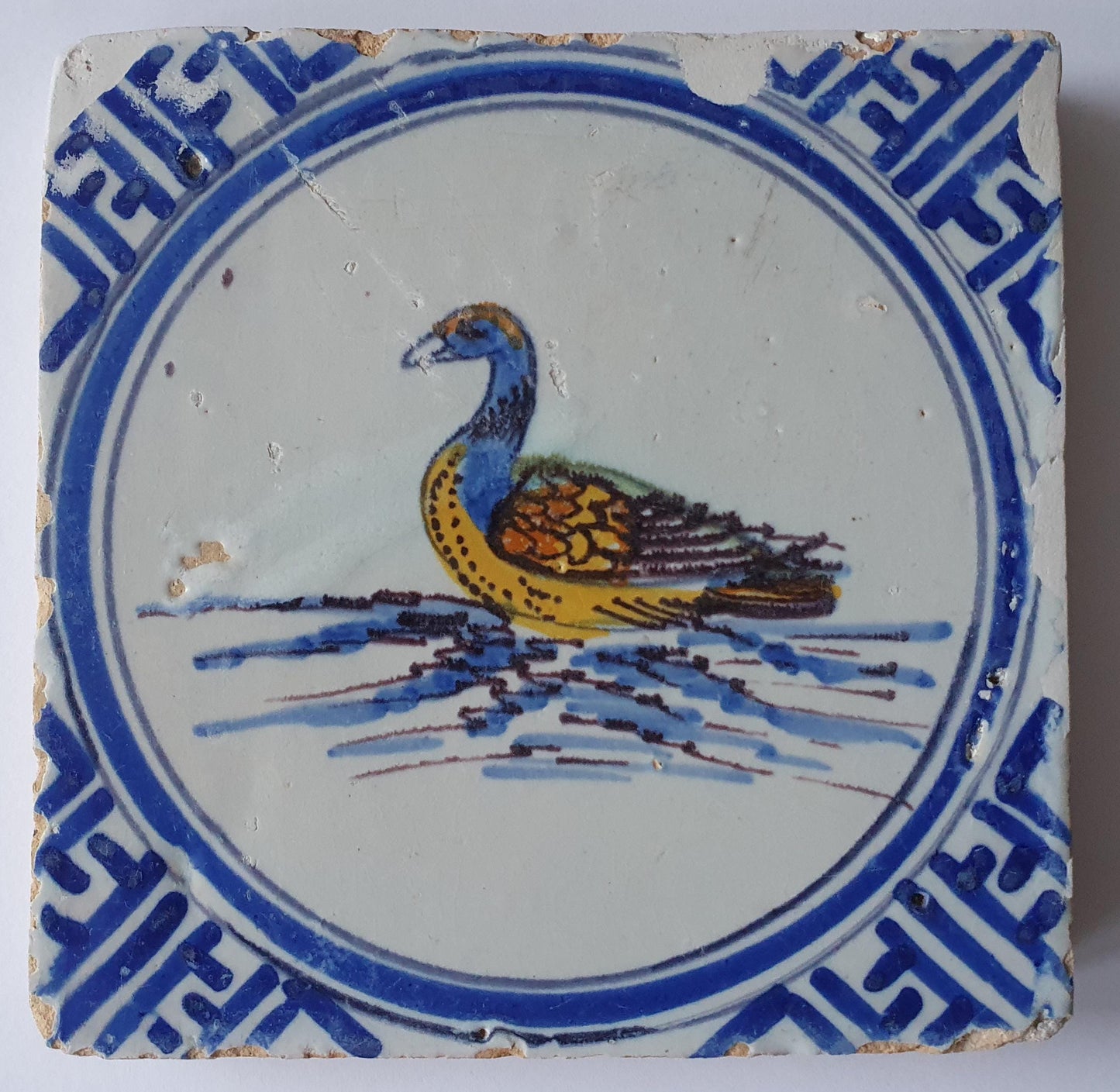 Antique Delft Tile - Polychrome Swan, Wan-Li Motifs (1625)