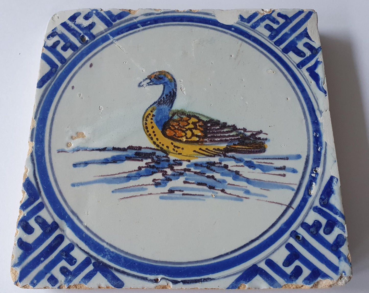 Antique Delft Tile - Polychrome Swan, Wan-Li Motifs (1625)