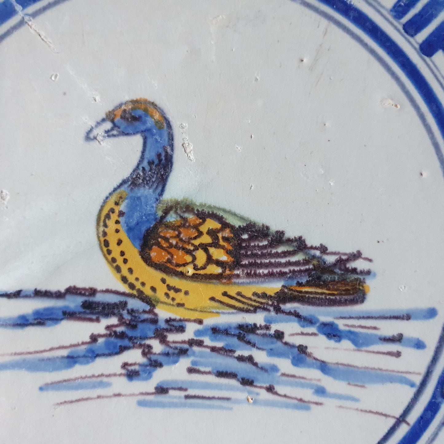 Antique Delft Tile - Polychrome Swan, Wan-Li Motifs (1625)