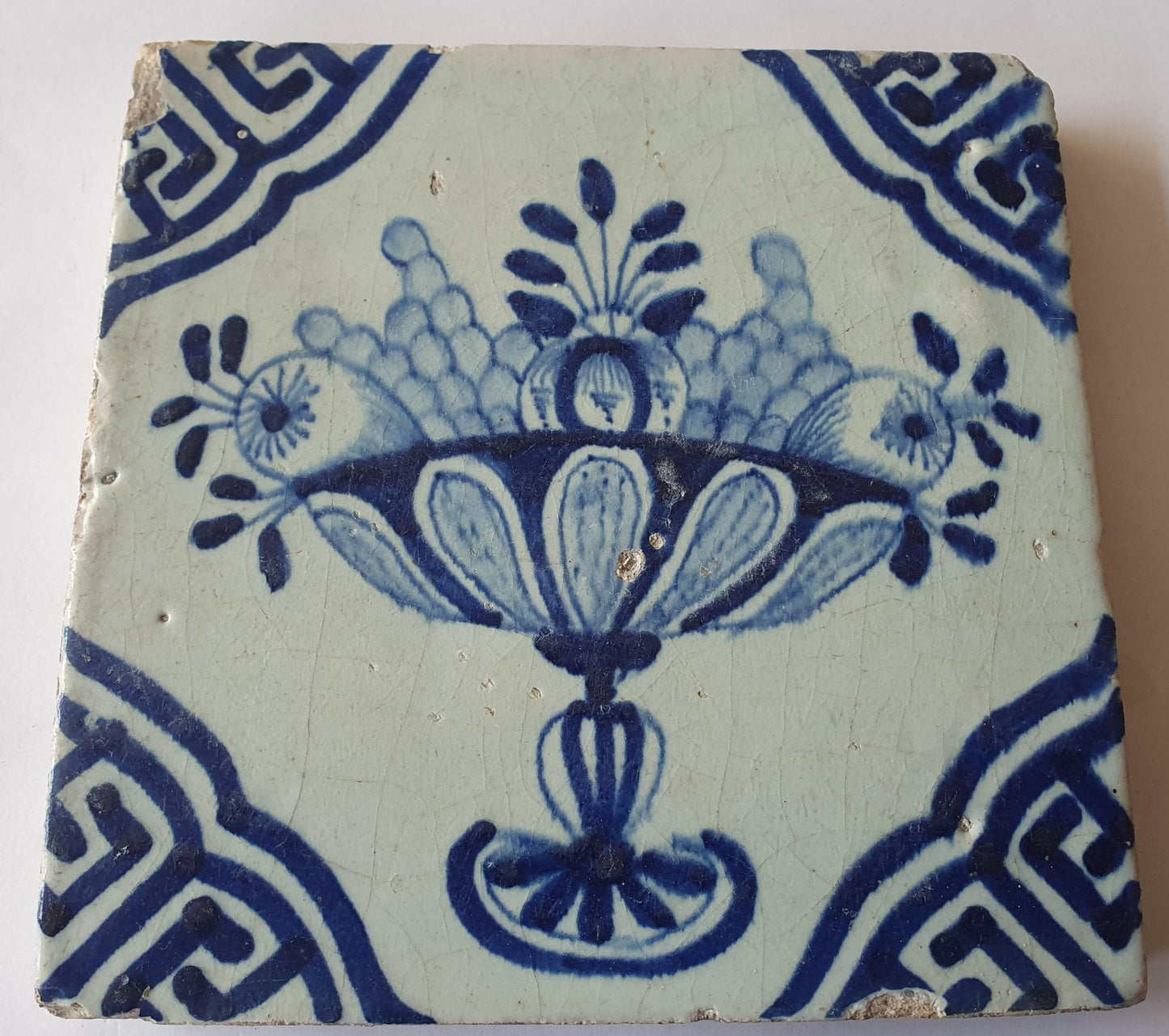 Antique Delft Blue Tile, Fruit Basket Design, ca 1600-1625