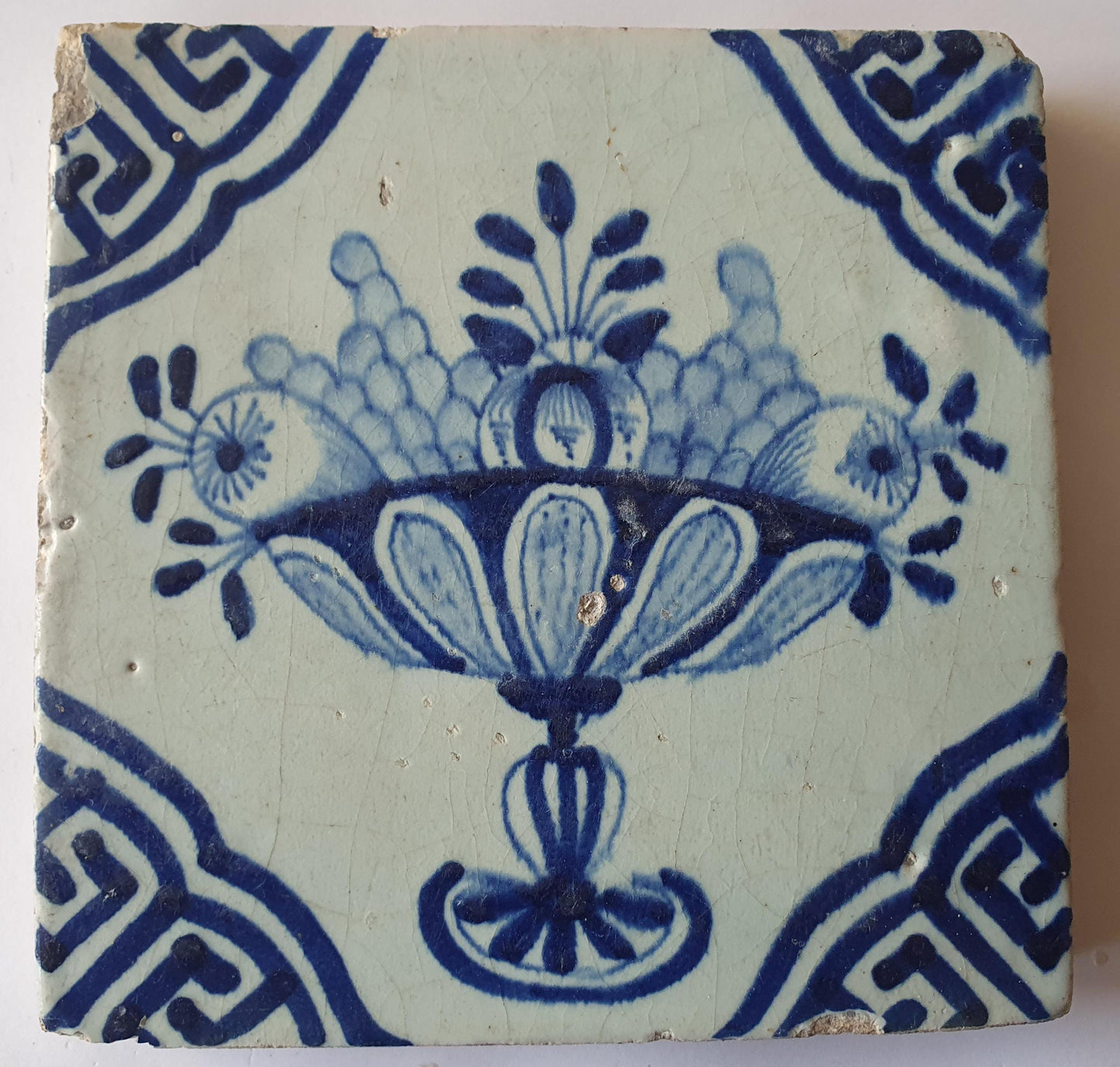 Antique Delft Blue Tile, Fruit Basket Design, ca 1600-1625
